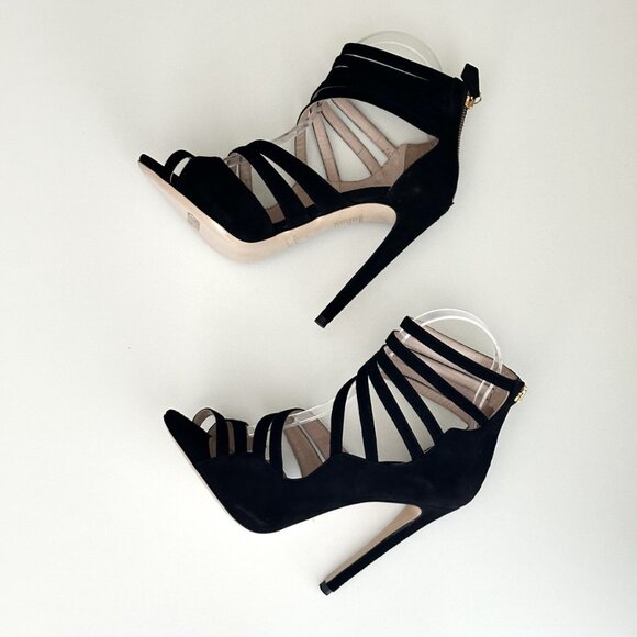 NEW MIU MIU Black Suede Strappy Cutout Ankle Zip Sandals Size 38 (US 8) - Picture 7 of 10